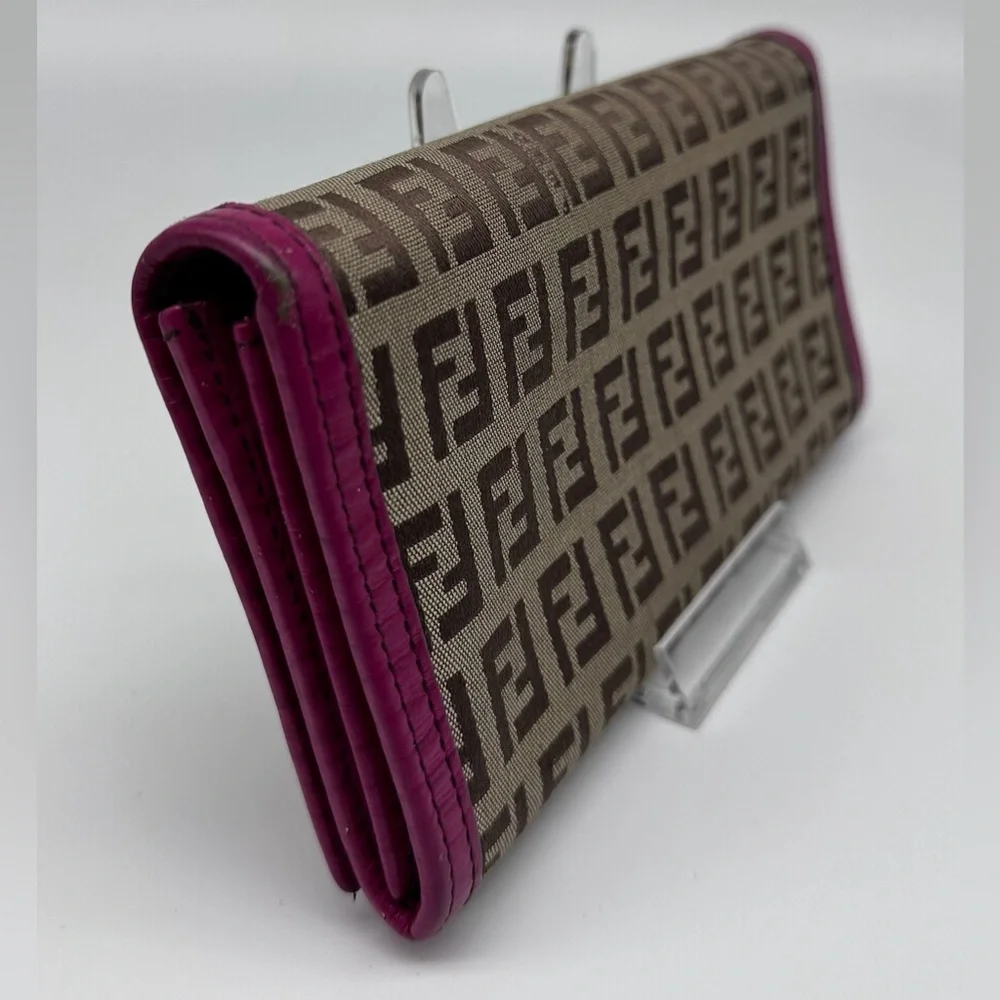 Fendi Zucca Canvas & Leather Continental Wallet - RARE Hot Pink/Monogram - Picture 3 of 10